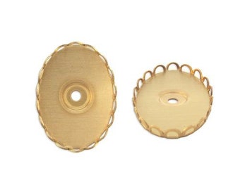 Oval Bezel Brass Settings, Oval Lace Edge Brass Settings 25x18mm with Hole, USA made ( 6 )