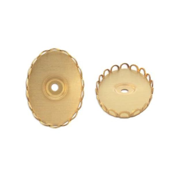 Oval Bezel Brass Settings, Oval Lace Edge Brass Settings 25x18mm with Hole, USA made ( 6 )