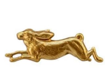 Large Rabbit Brass Stampings, Running Raw Brass Rabbits Findings USA Made ( 2 )