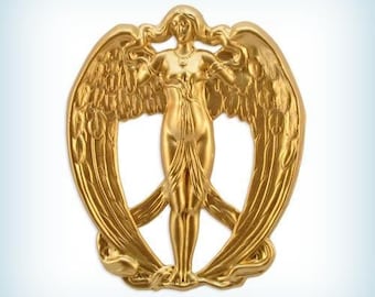 Art Nouveau Angel Brass Stamping Embellishment 60mm USA Made ( 1 )