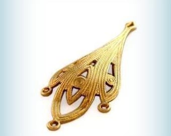 Conectores para pendientes de araña estilo Art Déco, estampados de latón, 4 argollas, para joyería, fabricados en EE. UU. (4 piezas)