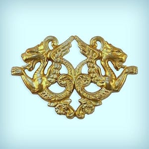 Brass Double Dragon Medallion Stamping, Dragon Pendant Jewelry Finding, USA made ( 1 )