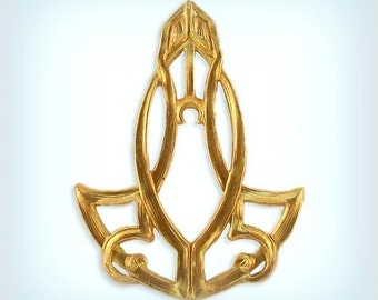Art Deco Raw Brass Pendant, Celtic Jewelry Component (58mm) USA Made (1)