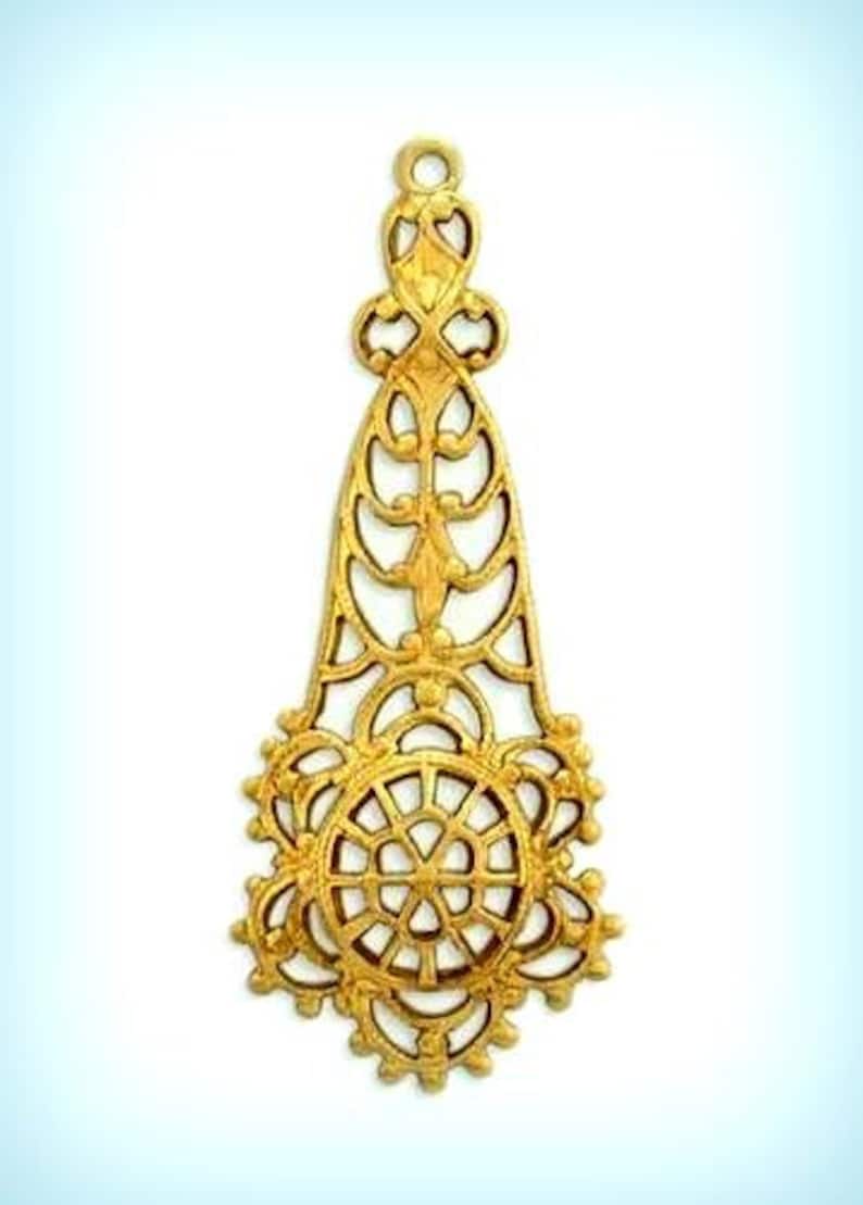 Victorian Filigree Earring Domed Components AMERICAN USA Made Brass Filigree Earring Connector Stampings