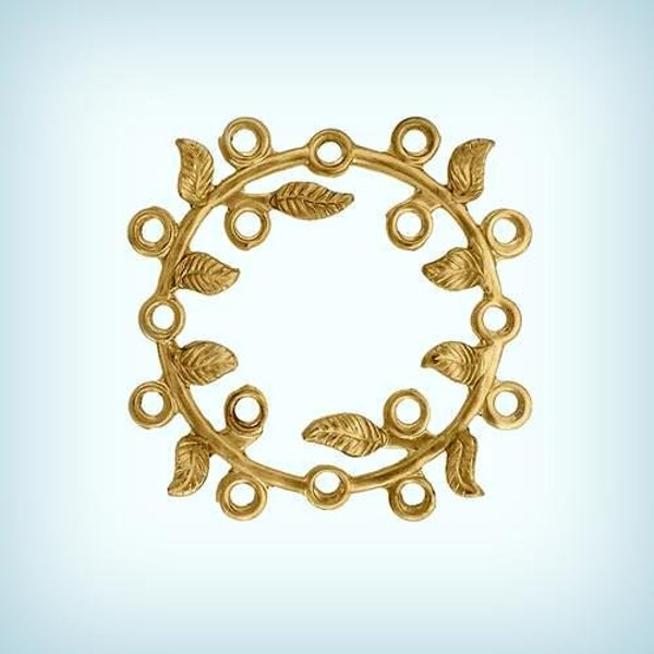 Circle LEAF Brass Stampings Wreath Connectors, Multiple Loop Round Leaf Connectors, USA Made GORGEOUS ( 4 )