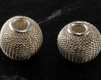 Vintage Sterling Woven Bead XL, Large Hole Sterling Mesh Bead ( 4 )