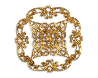 Round Filigree Brass Stampings, Scalloped Brass Filigree Findings 48mm USA Made ( 1 +)