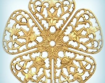 Haskell Round Scalloped Filigree, Raw Brass Stamping 47mm USA Made ( 2 )