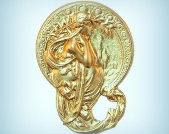 Art Nouveau Nymph Brass Stamping,  Nouveau  Goddess Medallion Embellishment, 45x32mm USA Made