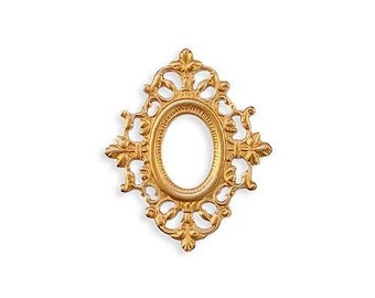 Brass Oval Stamping Filigree Pendant Settings, 18x13 Jewelry Findings  Gorgeous USA Made ( 1 )
