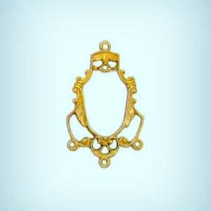 May include: Gold-toned metal pendant with a decorative frame and five loops. The frame is ornate and has a scalloped edge. The pendant is designed to hold a cameo or other decorative element.
