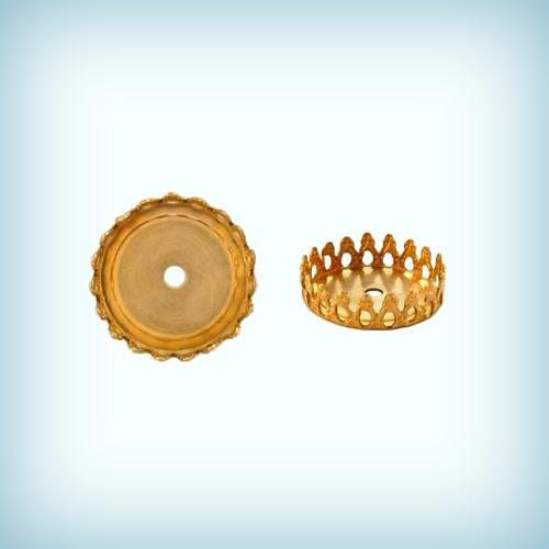 Round 18mm Bezel Cup Brass Settings, Round Crown Edge Cabochon Brass Settings With Hole 18mm USA Made ( 4 )