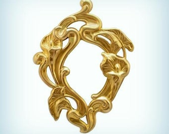 Nouveau Jewelry Flower Frame Finding, Oval Flower Frame Brass Stamping, 51x38 mm  ( 1 )