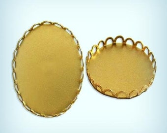Oval 40x30 Cameo Brass Bezel Settings Lace Edge  USA Made ( 4  )