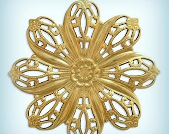 Flower Filigree Brass Stamping, Snowflake Ornament Brass Stamping