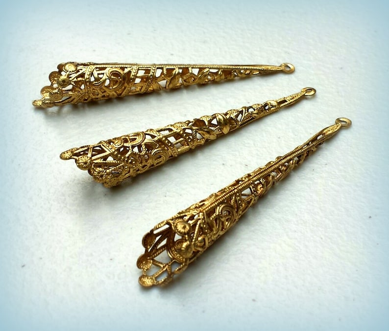 Brass Filigree Cone Bead Caps With Connector Loop LONG Tassel Etsy