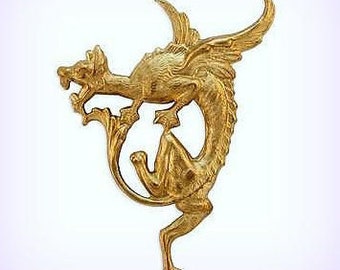 Dragon Brass Stamping Embellishment, Flying Dragon Finding USA Made  ( 1 ) Left
