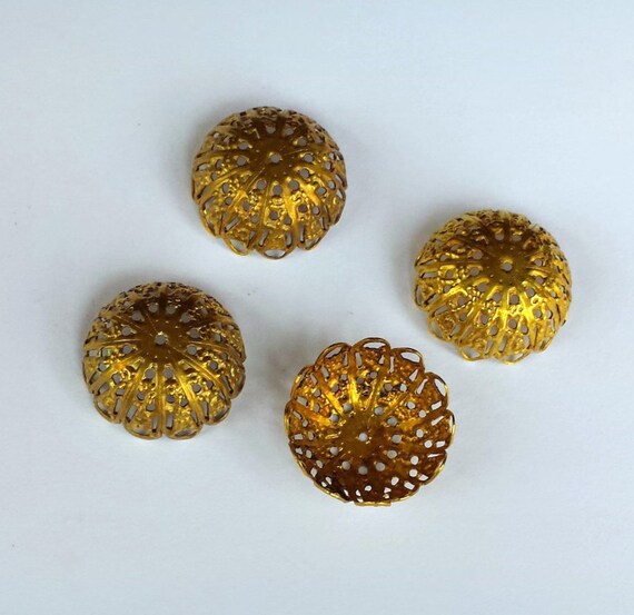 2 High Dome Filigree Brass Bead Caps Extra Large Tassel Etsy