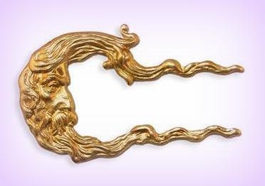 Quarter Moon Face Brass Stamping, Art Nouveau Quarter Moon Finding Em…
