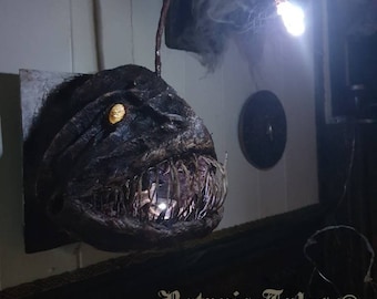Angler Fish Trophy Lantern-Faux Taxidermy-Abyss Creature- Wunderkammer - Scary Fish-Whimsical Art - Victorian - Gothic - Ocean - Curiosity