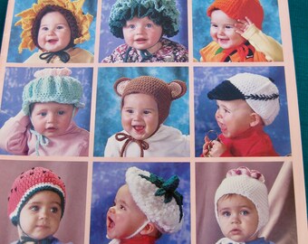 9 Crochet Baby Happy Hats # 1256 Published 1998 by American School of Needlework