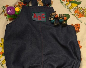 Size 18-24 Months Denim Romper with ABC motif and contrast yoke lining