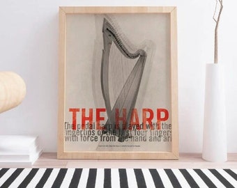 The Harp. Wall decor art. Poster. Illustration. Digital print. Music. Musical instrument.