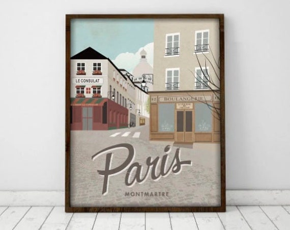 Paris. Montmartre. France. Póster. Art. Digital print. Illustration. Trip. Cities. Wall art decoration. 15.7 x 19.79  inches