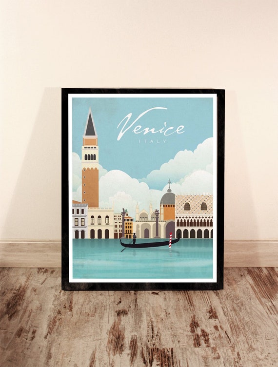 Venice. Italy. Vintage poster. Wall decor art. Illustration. Digital print. City. Travel.