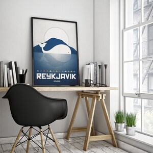 Reykjavik print. Iceland cityscape. Reykjavik skyline. Wall decor art. Typography art. Digital print. City. Whale. Travel. image 2