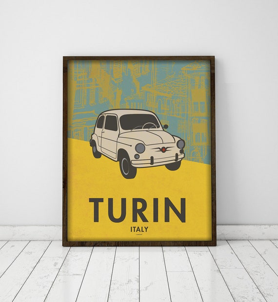 Turin print. Italy cityscape. Car poster. Home Decor. Wall decor art. Typography art. Digital print. City. Travel. 15,75x19,69 inch