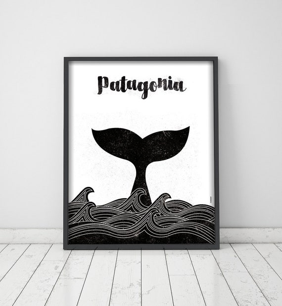 Patagonia. Poster. Wall decor art. Illustration. Digital print. Whale. Travel. 15,75x19,69 inch