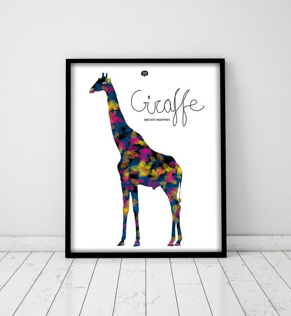 Wall art decor. Picture giraffe. Fingerprint. Illustration. Printable art. Digital print. Instant digital download