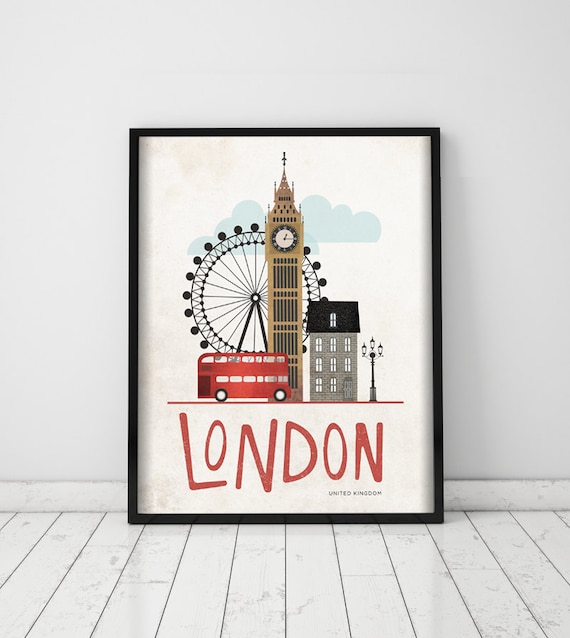 London. United Kingdom. Wall decor art. Poster. Illustration. Digital print. Cities. Travel.
