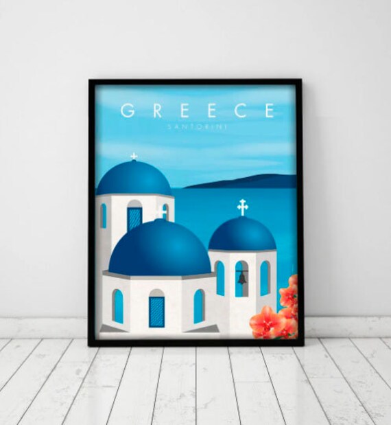 Santorini. Greece print. Wall decor art. Digital print. Illustration.  City. Travel. 15,75x19,69 inch