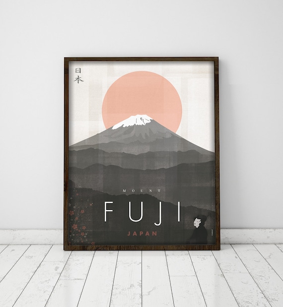 Mount Fuji. Japan. Wall decor art. Poster. Illustration. Digital print. Travel.