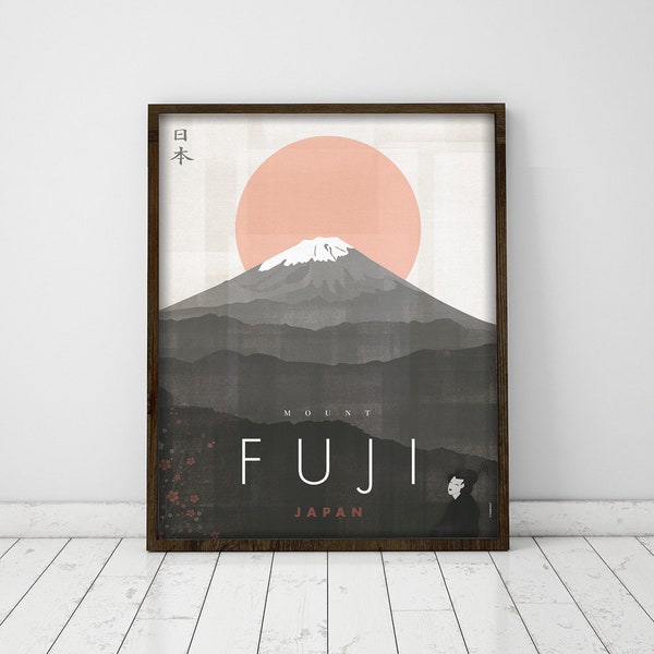 Mount Fuji. Japan. Wall decor art. Poster. Illustration. Digital print. Travel.