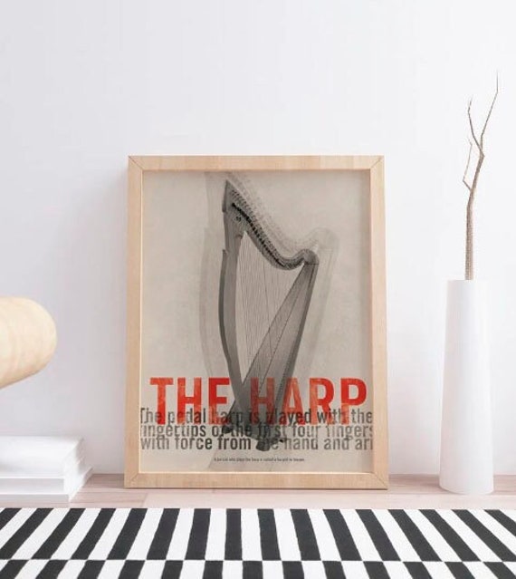The Harp. Wall decor art. Poster. Illustration. Digital print. Music. Musical instrument.