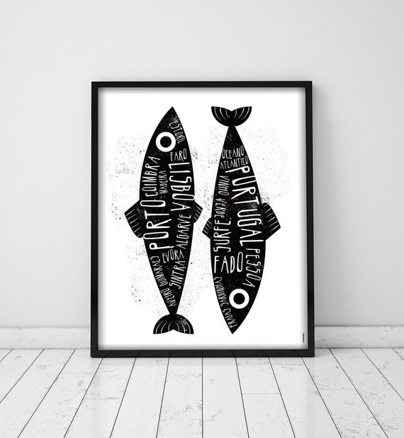 Portugal. Poster. Wall decor art. Illustration. Digital print. Sardine. Travel.