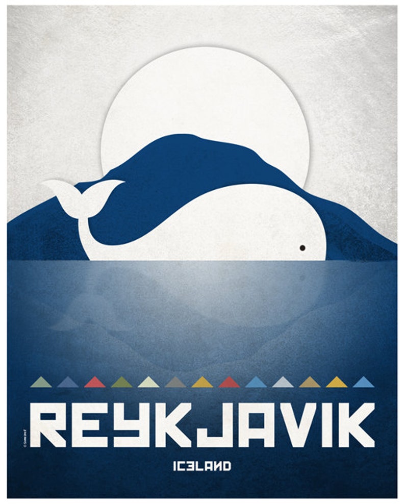 Reykjavik print. Iceland cityscape. Reykjavik skyline. Wall decor art. Typography art. Digital print. City. Whale. Travel. image 5