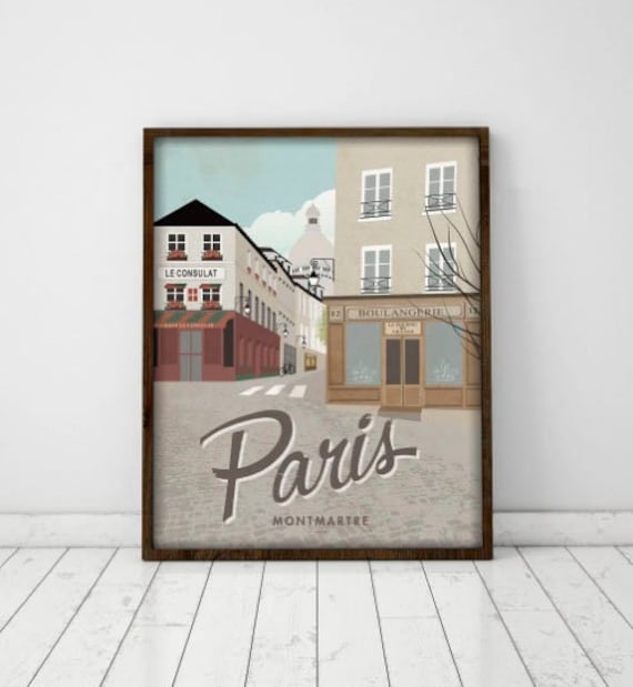 Paris. Montmartre. France. Póster. Art. Digital print. Illustration. Trip. Cities. Wall art decoration. 15.7 x 19.79  inches