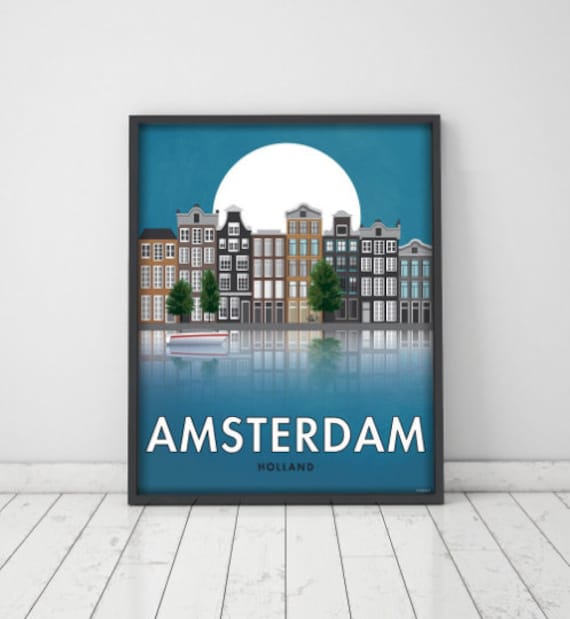 Amsterdam. Holland. Wall decor art. Poster. Illustration. Digital print. Cities. Travel. 15,75x19,69 inch