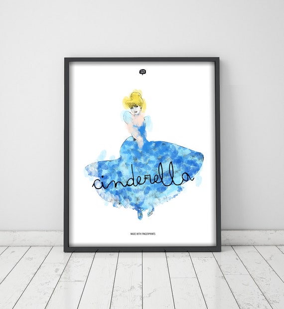 Wall art decor.  Cinderella. Fingerprint. Printable art. Digital print. Illustration. Disney Princess. Instant digital download