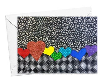 Pride Greeting Cards, Set of 6 with Envelopes, Thank You Notes, Blank Inside, Rainbow Hearts, Small