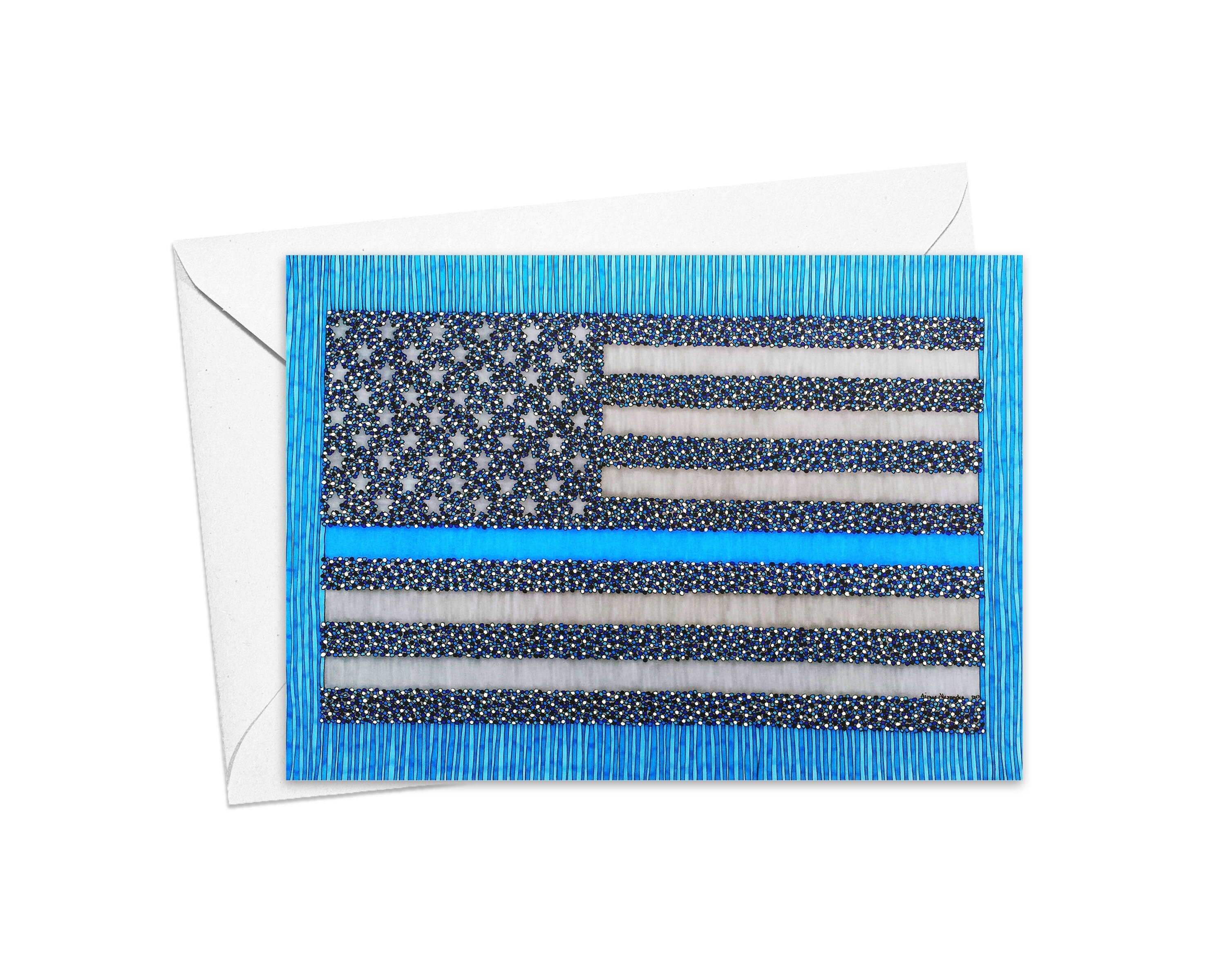 Thin Blue Line Card Blank 5x7 Greeting with Envelope Etsy