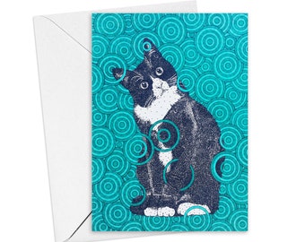 Tuxedo Cat Greeting Cards, Set of 6 with Envelopes, Thank You Notes, Blank Inside