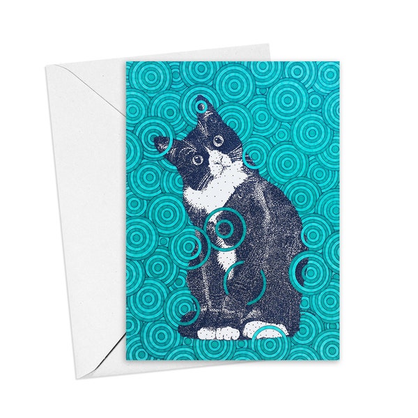 Tuxedo Cat Greeting Cards, Set of 6 with Envelopes, Thank You Notes, Blank Inside