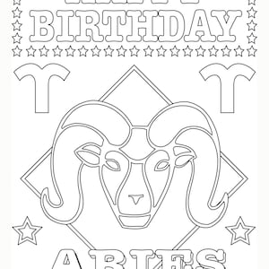Aries colouring Birthday Card