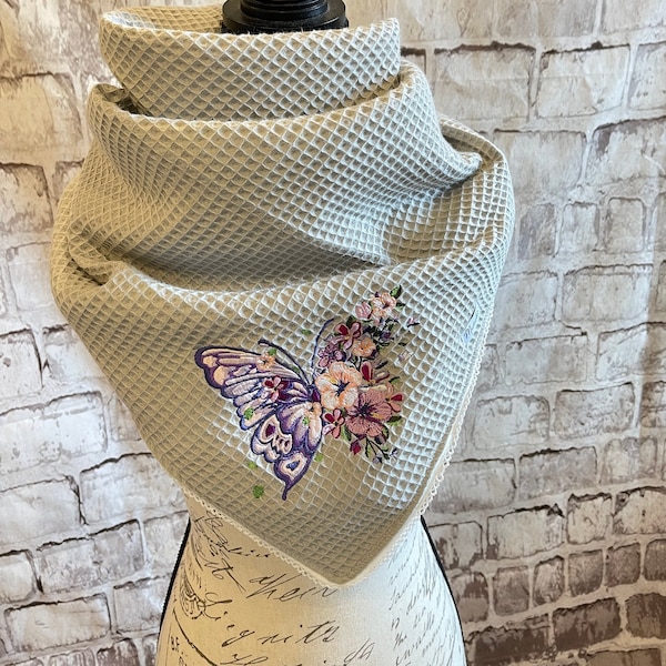 embroidered scarf made of waffle in desired color with butterfly