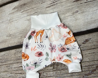Cute pump pants made of jersey with watercolor flowers and deer 44 - 122